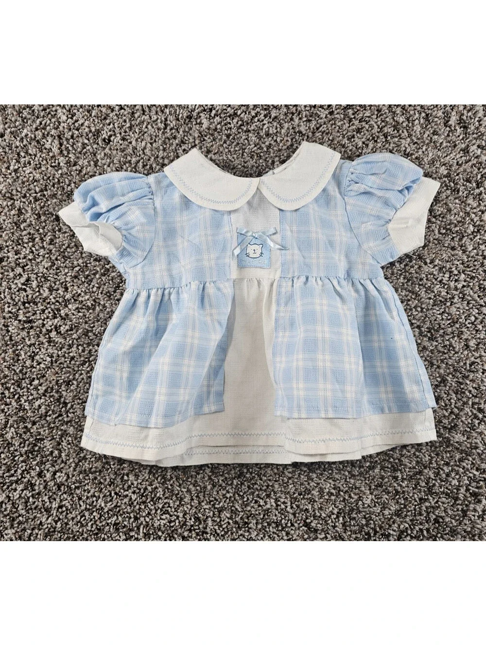 Vtg Baby Girls Sz 24M Short Sleeve Dress Blue White Kitty Cat Front